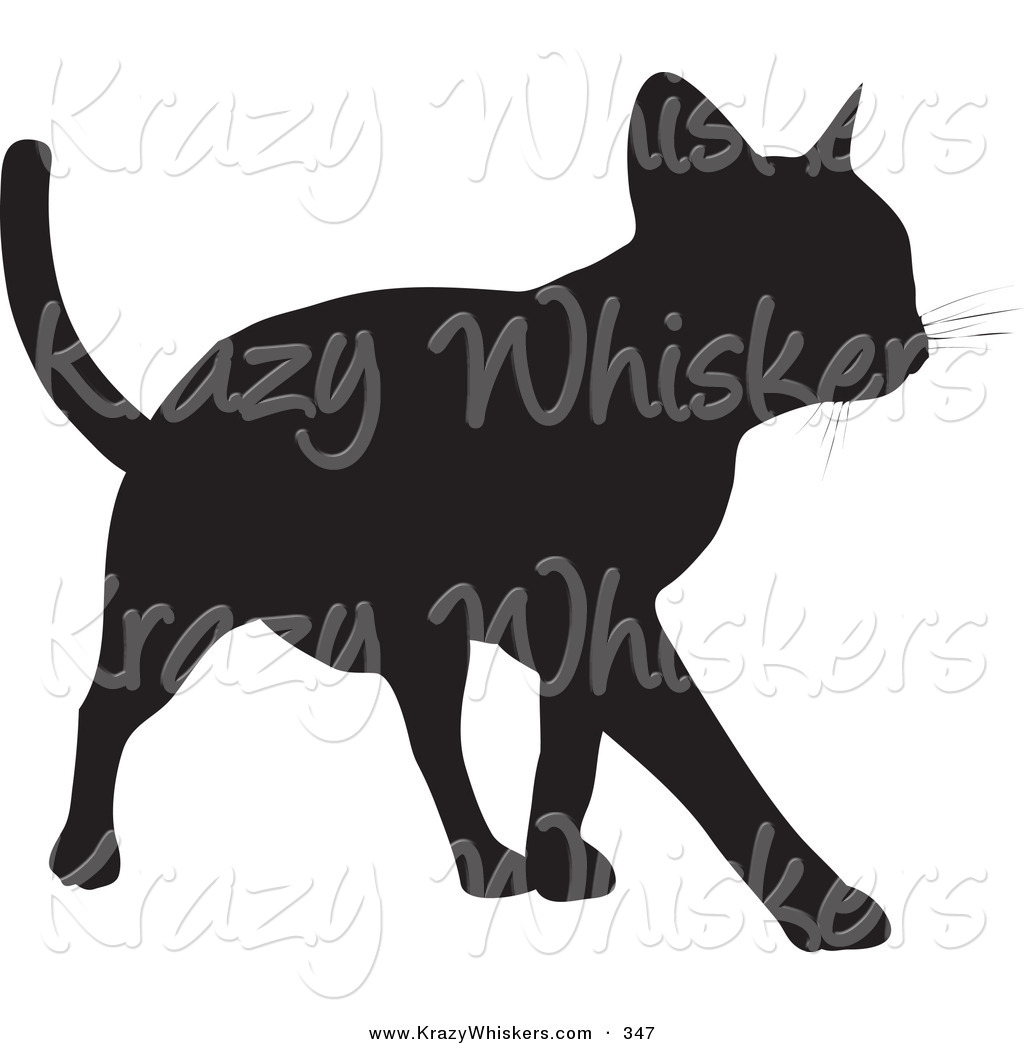 Critter Clipart Of A Cool Cat Silhouetted In Black Walking Forward On