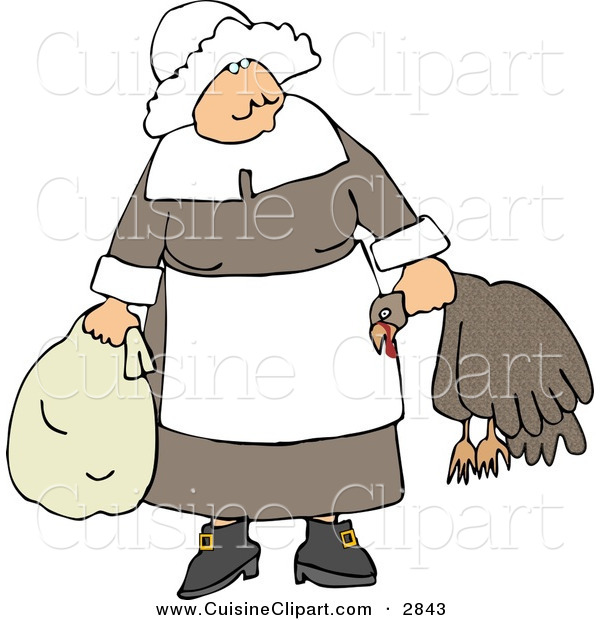 Cuisine Clipart Of An Elderly Pilgrim Woman Carrying A Dead Turkey By    