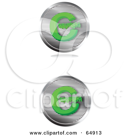 Digital Collage Of Two Chrome And Green Copyright Symbol But    By