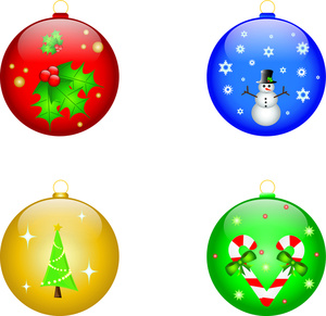 Four Christmas Ornaments  Holly Snowman Christmas Tree And Candy