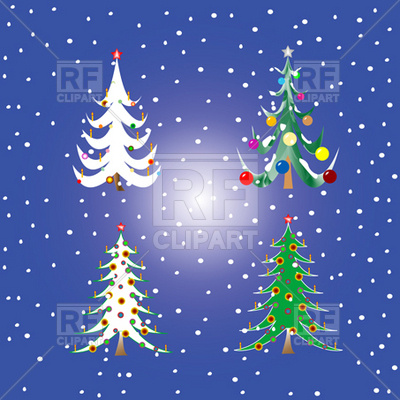 Four Christmas Trees And Snowy Background Holiday Download Royalty    