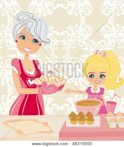 Grandma Baking Cookies With Her Granddaughter Stock Vector   Stock