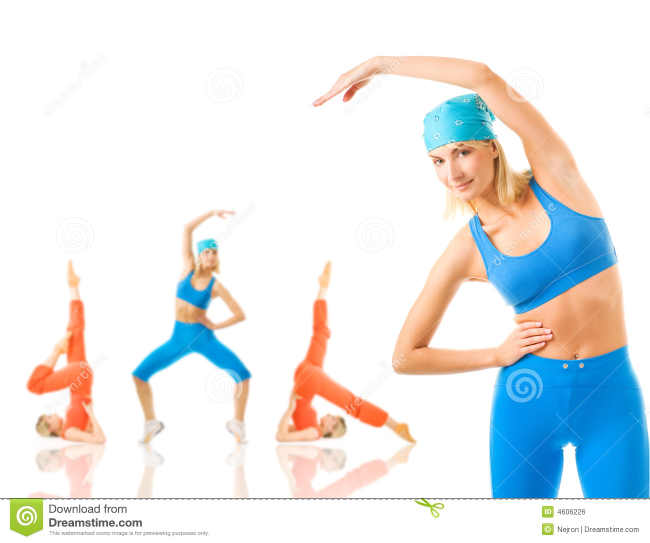 Group Of Women Doing Fitness Exercise Isolated On White  Lots Of    