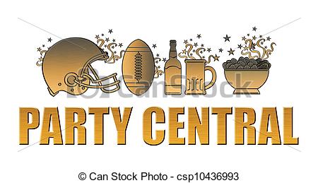 Illustration   American Football Helmet Ball Beer Chips Party Central