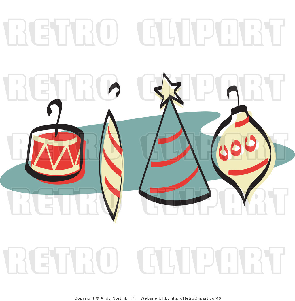 Royalty Free Vector Retro Clipart Of Four Christmas Tree Ornaments    
