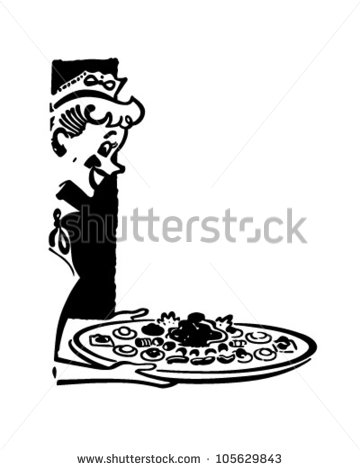 Waitress Serving Hors D Oeuvres   Retro Clipart Illustration