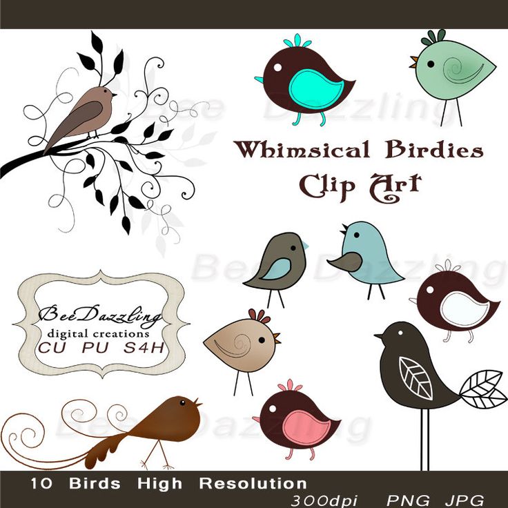Whimsical Bird Printable Digital Clip Art Personal And Commercial Use