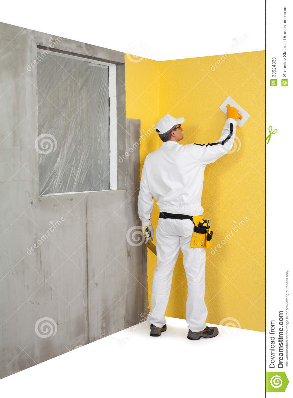 Worker Spreading A Plaster On A Wall Royalty Free Stock Images   Image    