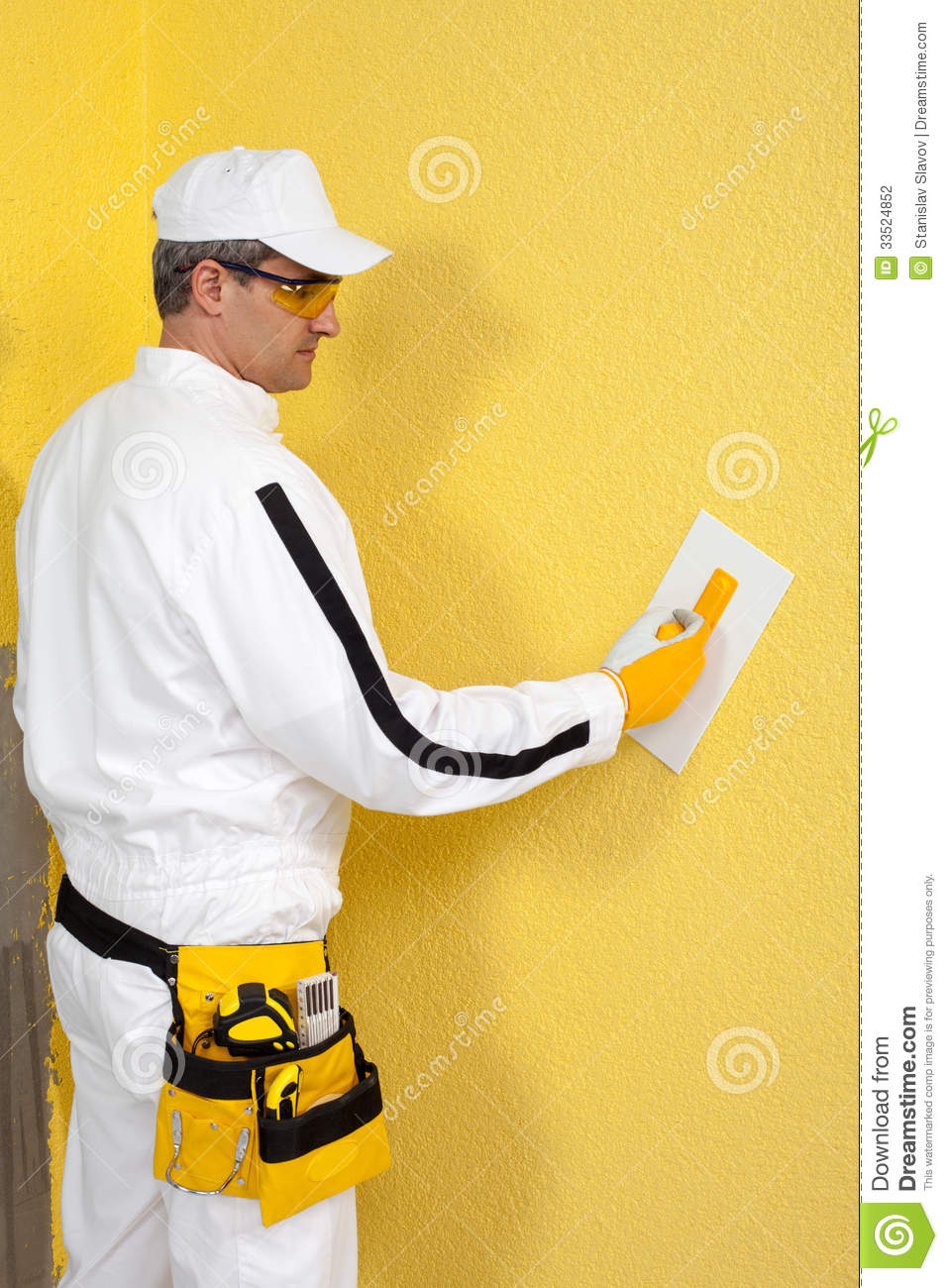 Worker Spreading A Plaster On A Wall Stock Photography   Image