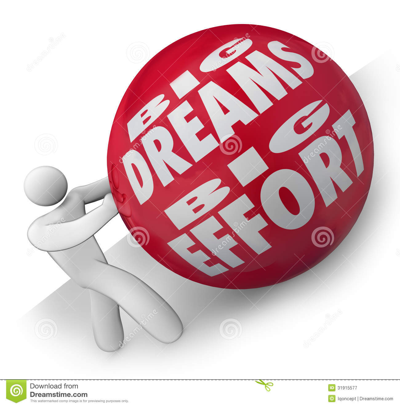 Big Dreams And Effort Person Rolling Ball Uphill To Goal Royalty Free    