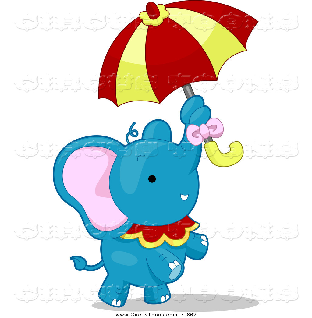 Circus Clipart Of A Blue Talented Elephant Standing With An Umbrella