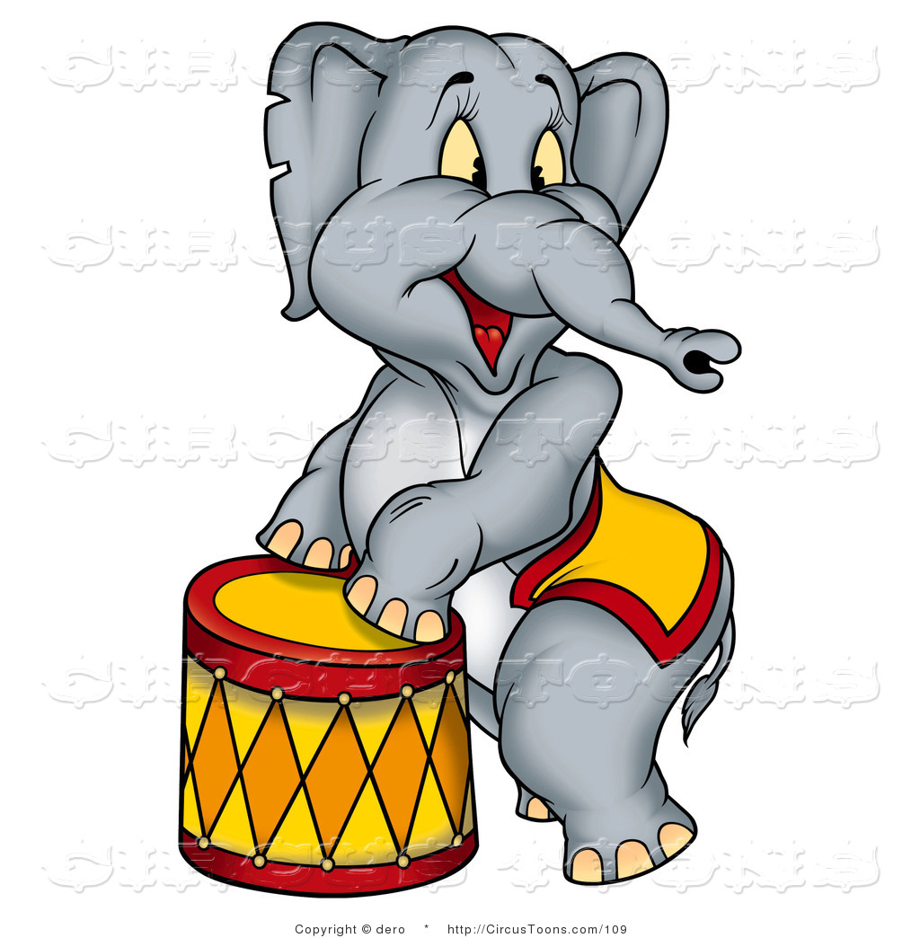 Circus Clipart Of A Gray Circus Elephant Standing Up Against A Stool