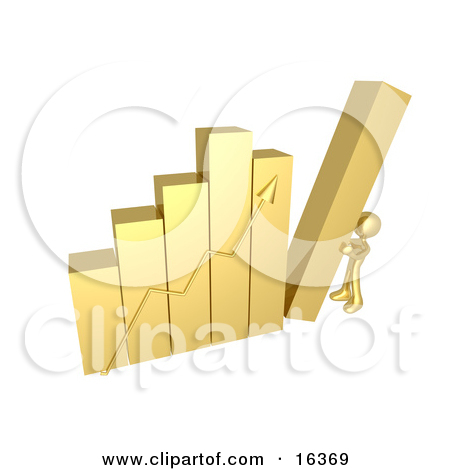 Gold Person Pushing Up The Last Column On A Bar Graph Chart     By    