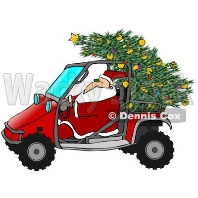 Rf  Clipart Illustration Of Santa Driving A Mud Bug With A Christmas