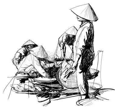 Sketch Of People In A Market In Vietnam   Animation Enviro Character
