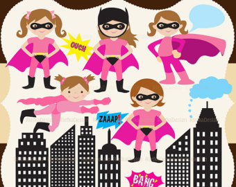 Super Girl Heroes Clipart Set