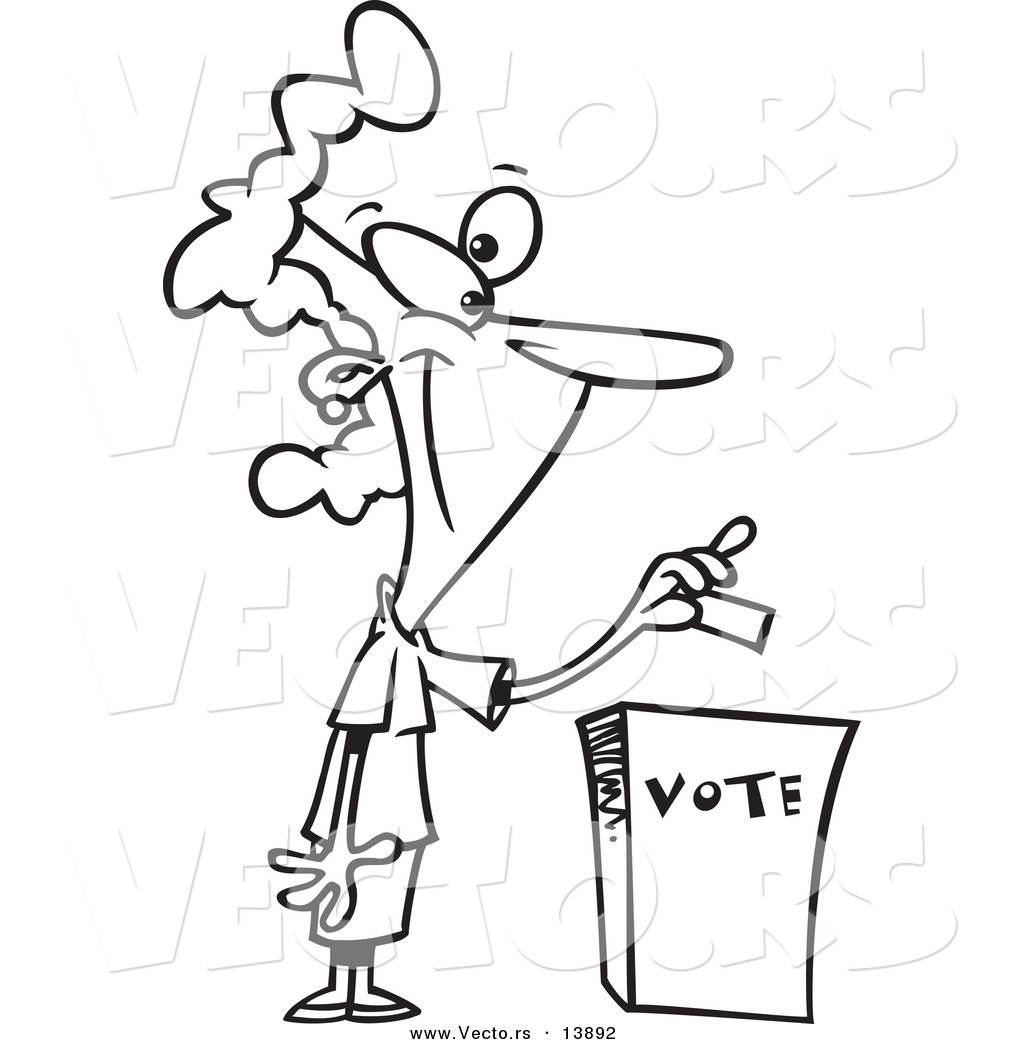 Vector Of A Cartoon Woman Putting Her Ballot Into A Vote Box    