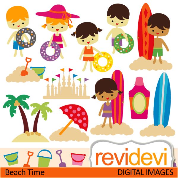 Beach Theme Cliparts  Boys And Girls Sand Surf Boards Adn More