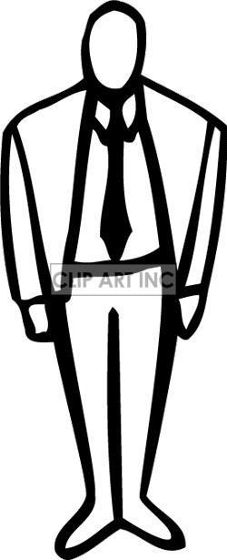 Black And White Man With A Suit And Tie Standing At Attention Clipart