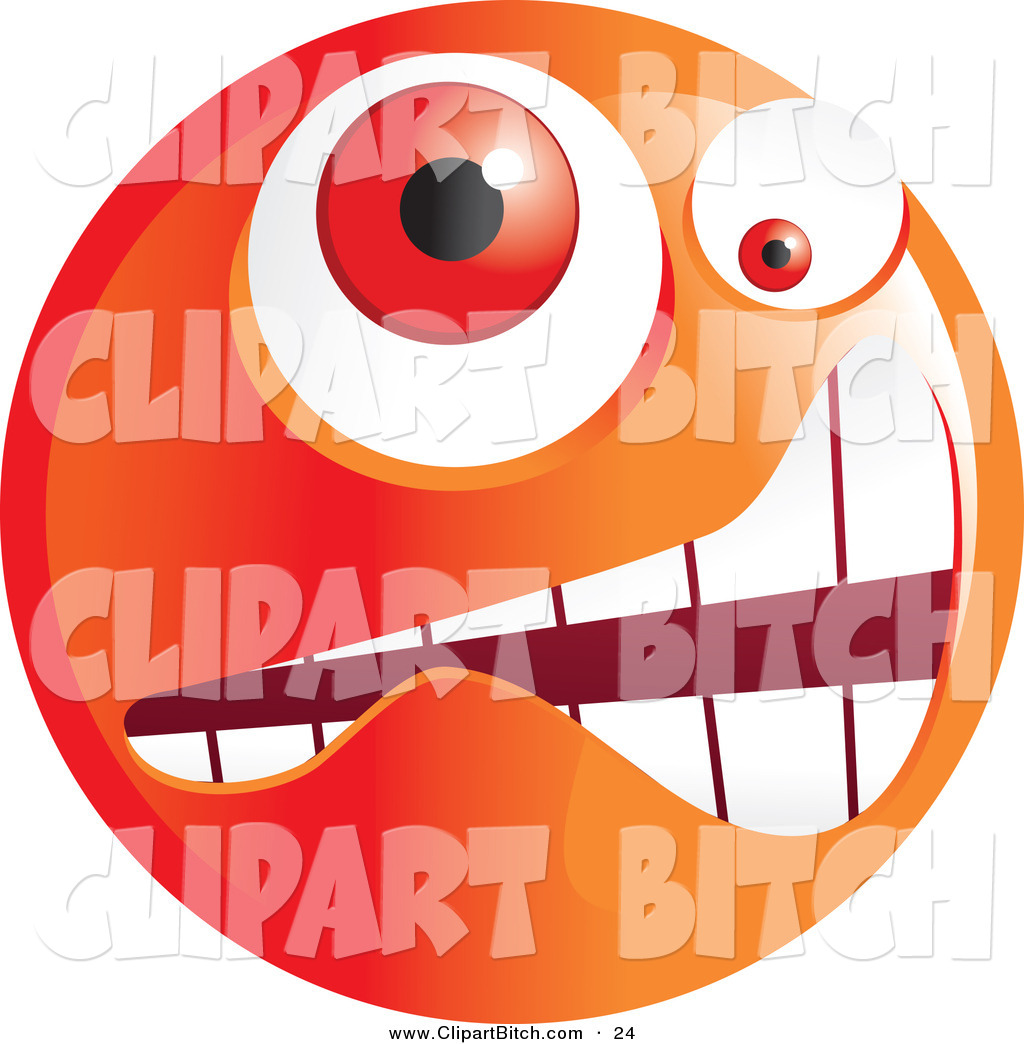 Clip Vector Art Of A Crazy Mad Orange Emoticon Face With Weird Eyes