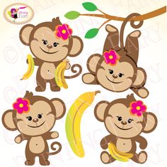 Clipart Cute Girl Monkeys With Bananas Zoo Safari Clip Art Sweet    