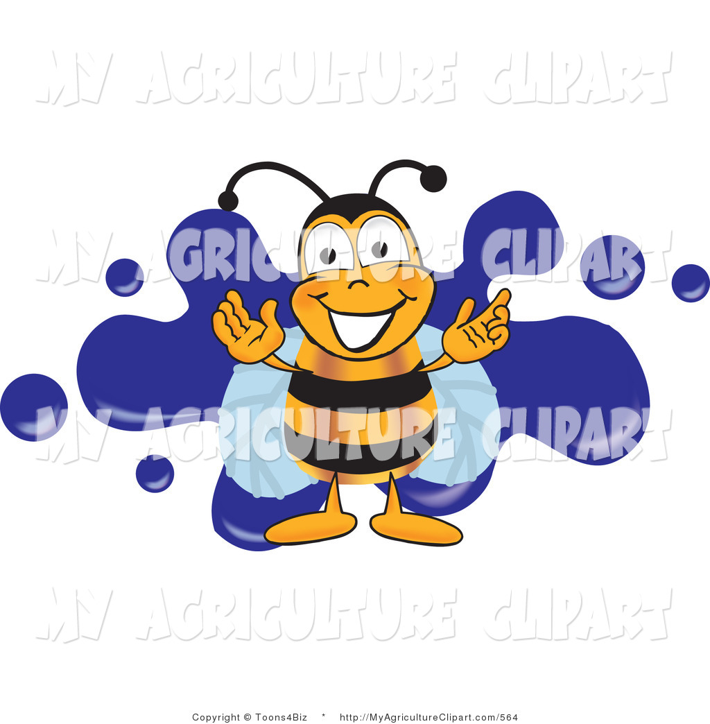 Honey Bee Cartoon Character Logo With Blue Paint Splatter By Toons4biz
