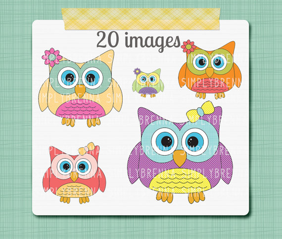 Owl Clip Art   Digital Owl Clip Art   Cute Girly Owl Clipart    