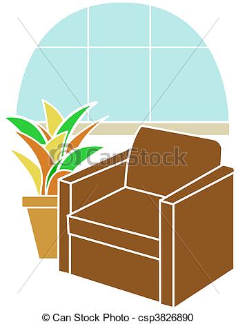 Vector Clipart Of Armchair Infront Of Bay Window Acce   Interior Light