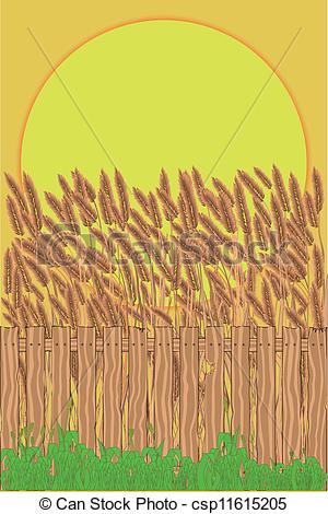 Vector Clipart Of Crop Field   A Crop Field With A Wooden Fence And A