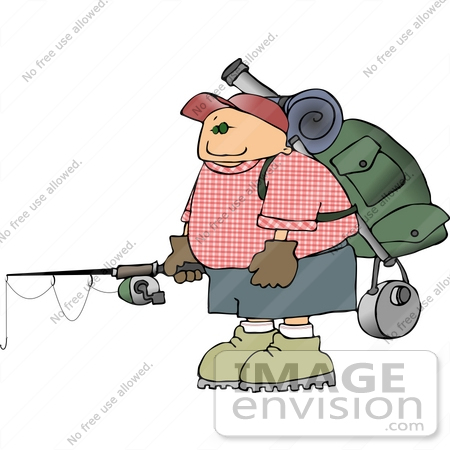 14920 Man With Camping Gear And A Fishing Rod Clipart By Djart