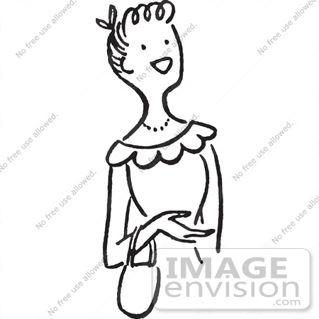 61306 Cartoon Of A Happy Lady With A Purse On Her Wrist In Black And