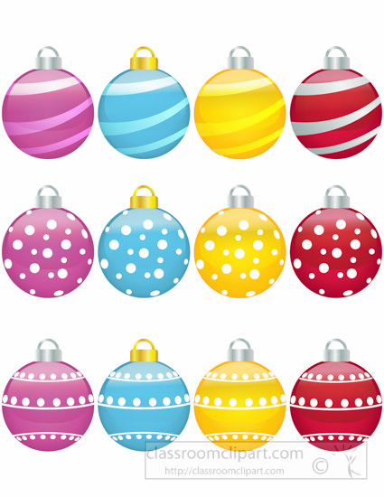 Christmas Clipart   Round Christmas Ornaments Decorations Clipart    