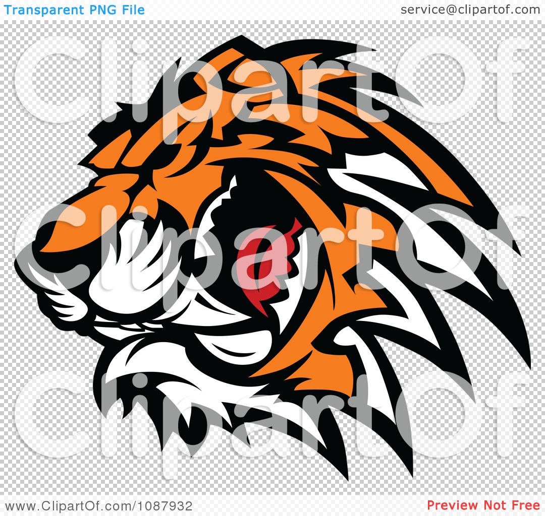 Clipart Ferocious Growling Tiger Head Mascot   Royalty Free Vector
