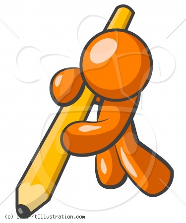 Clipart Illustration Orange Man With Giant Pencil Writing Memo Or Note