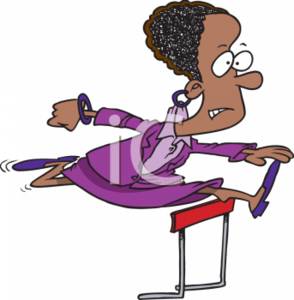 Clipart Of An African American Businesswoman Jumping Over A Hurdle