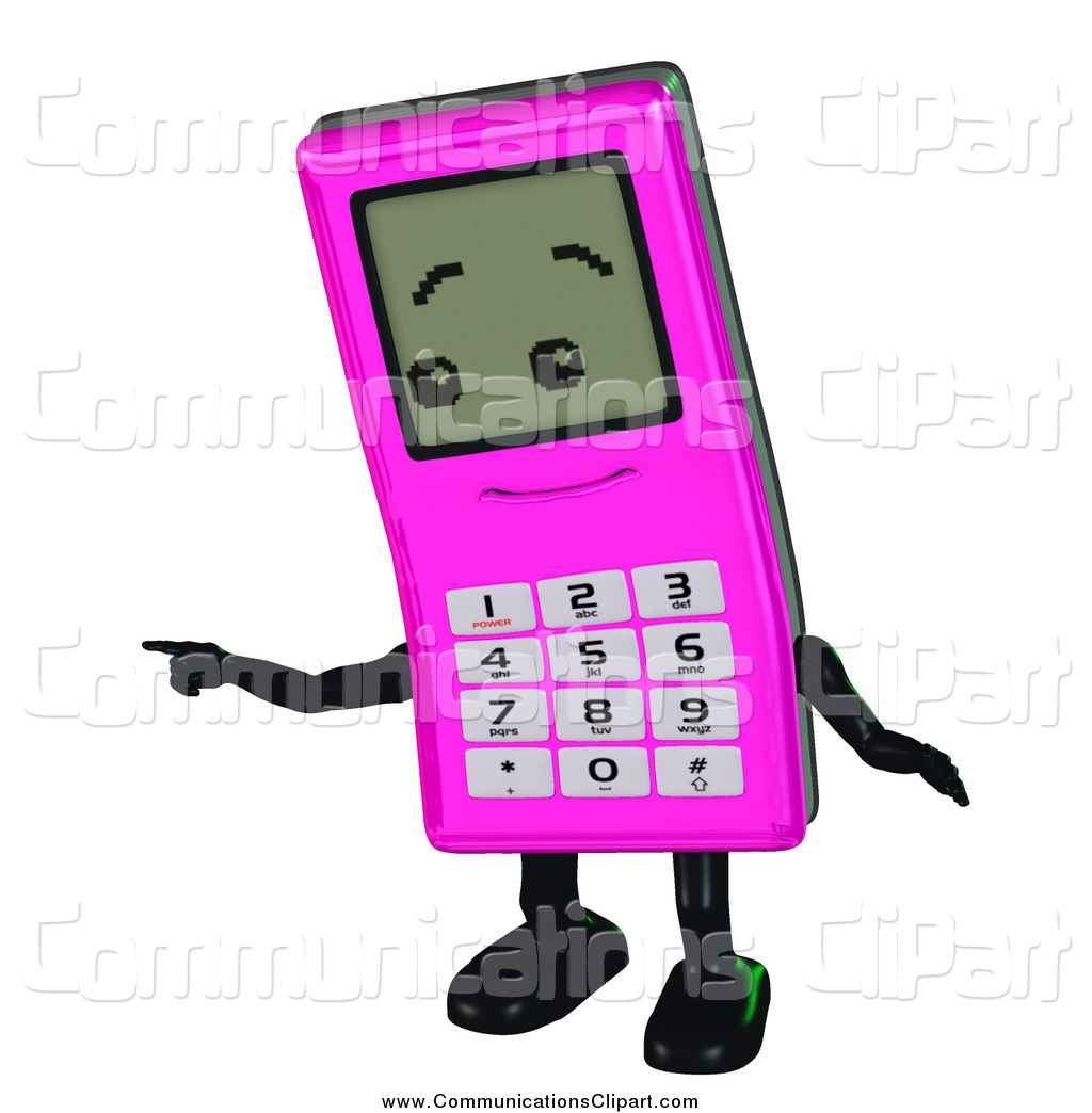 Communication Clipart Of A 3d Pink Cell Phone Character Pointing