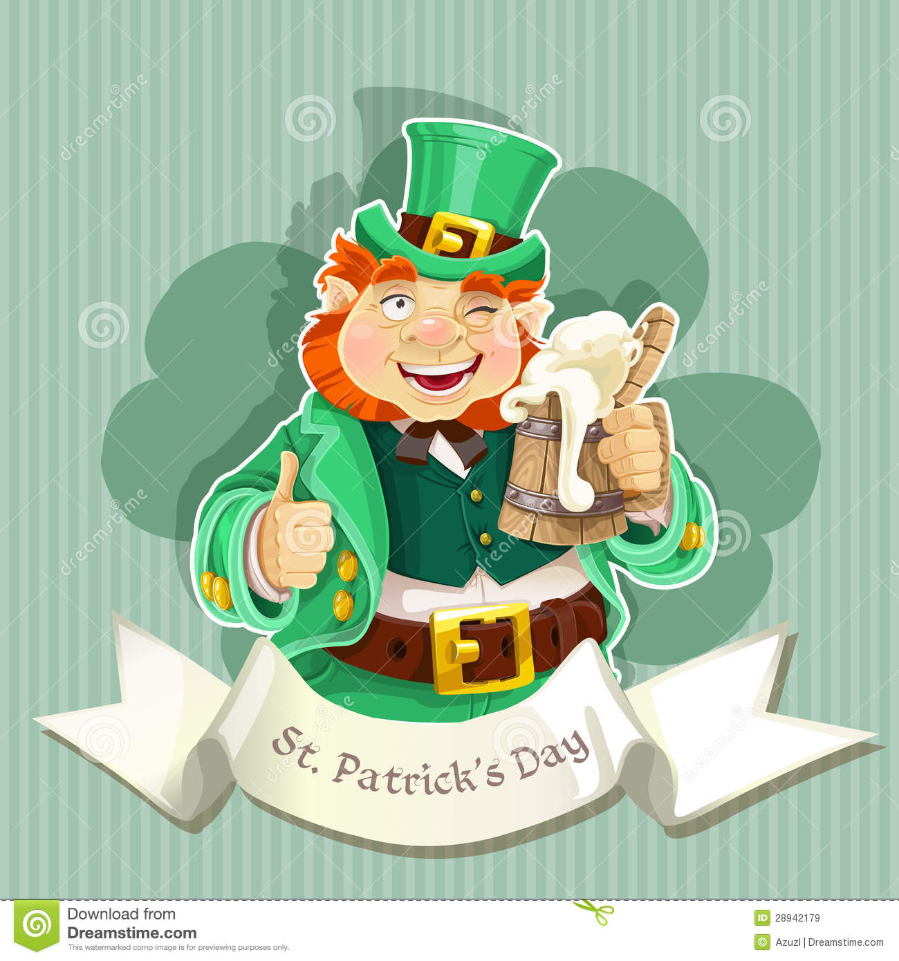 Cute Fat Leprechaun With A Pot Of Ale Froth Posrer St  Patric S Day 