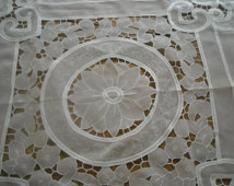 Elegant White On White Sheer Vintag E Tablecloth    