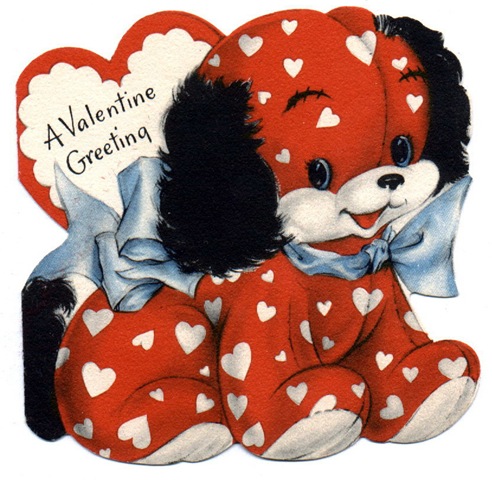 Free Vintage Valentine Card Red Puppy Blue Bow