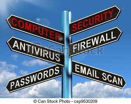 Illustration   Computer Security Signpost Shows Laptop Internet Safety