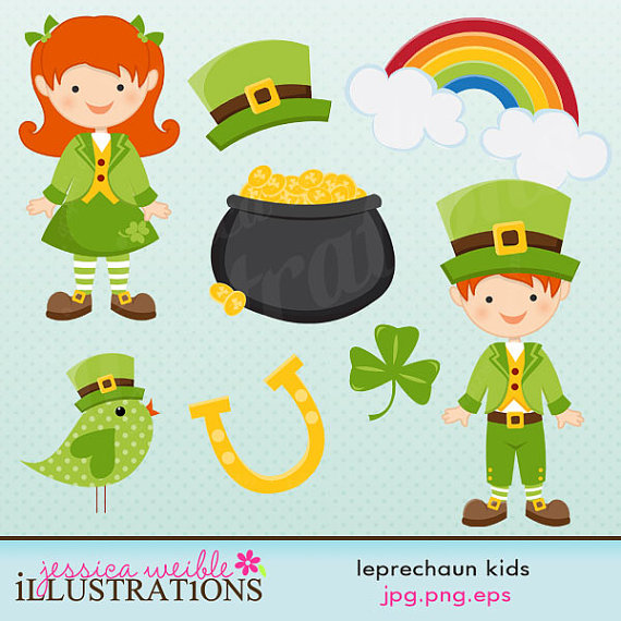 Leprechaun Kids Cute Digital Clipart For Card Design Scrapbooking