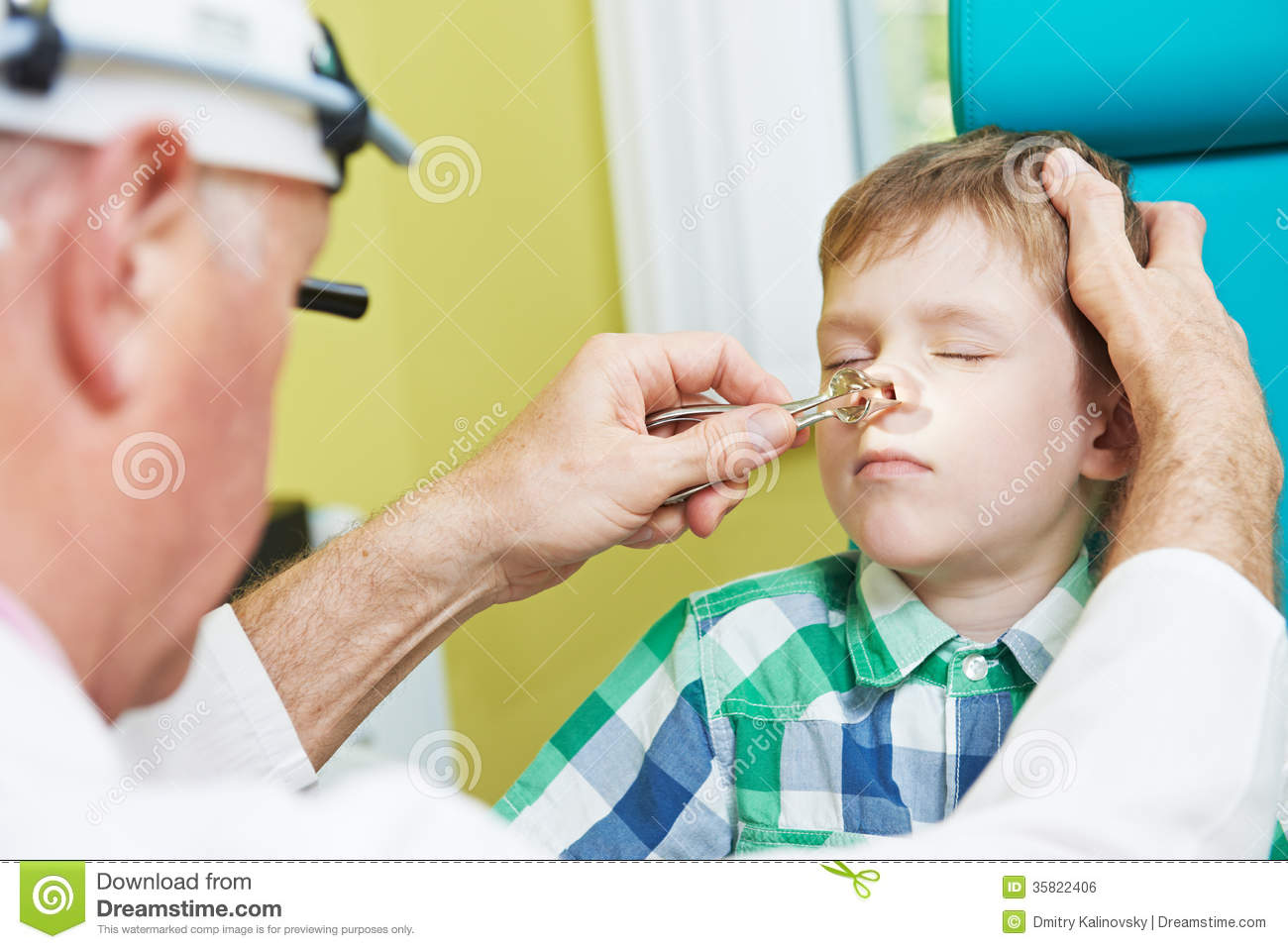     Otolaryngologist Ear Nose Throat Doctor Rinsing Nose At Boy Child