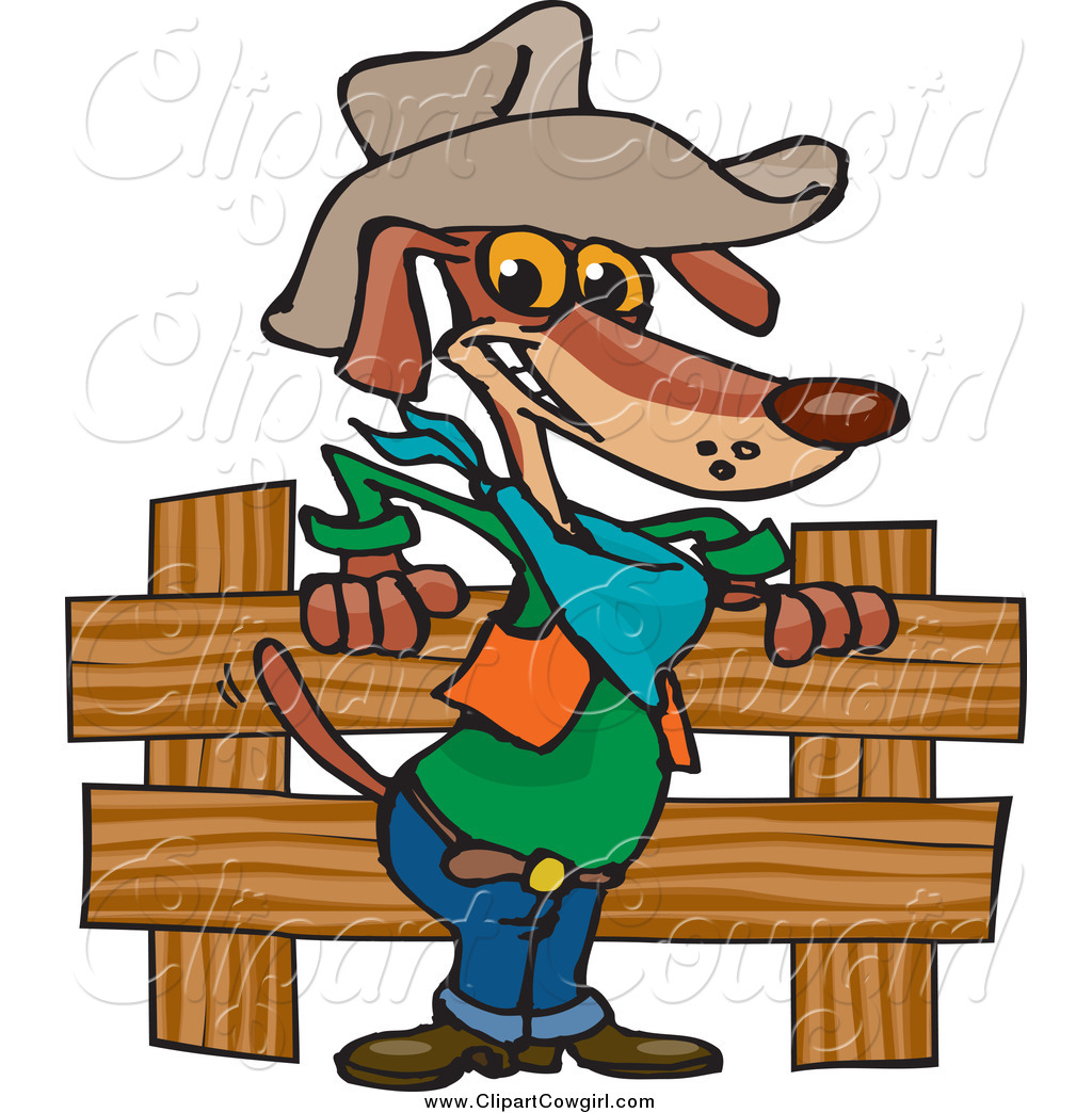 Preview  Clipart Of A Cowboy Wiener Dog Posing By A Wooden Fence