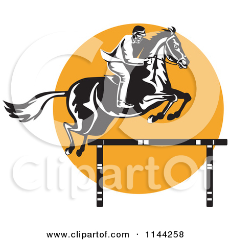Retro Equestrian On A Leaping Horse Over An Orange Circle 2