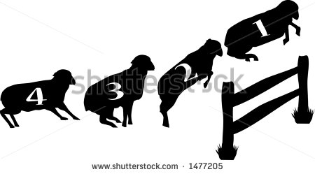     Sheep Jumping Over A Fence In Order To Fall Asleep   Stock Vector