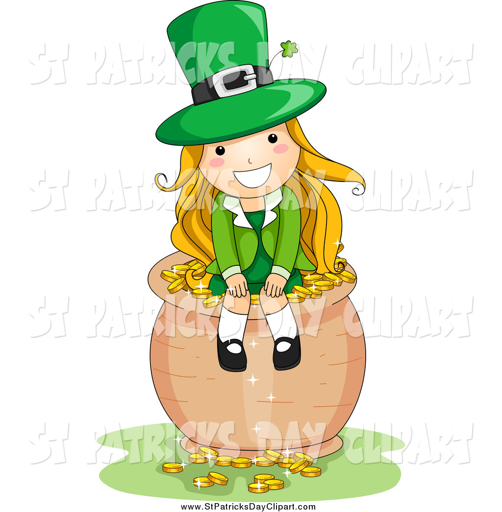 Clip Art Of A St Patricks Day Leprechaun Girl On A Pot Of Gold By Bnp