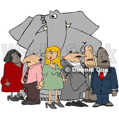 Clipart Group Of People Ignoring The Elephant In The Room 2   Royalty