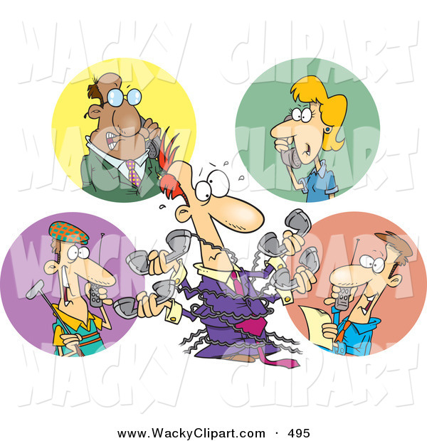 Clipart Of A People Chatting On Phones During Different Tasks On White