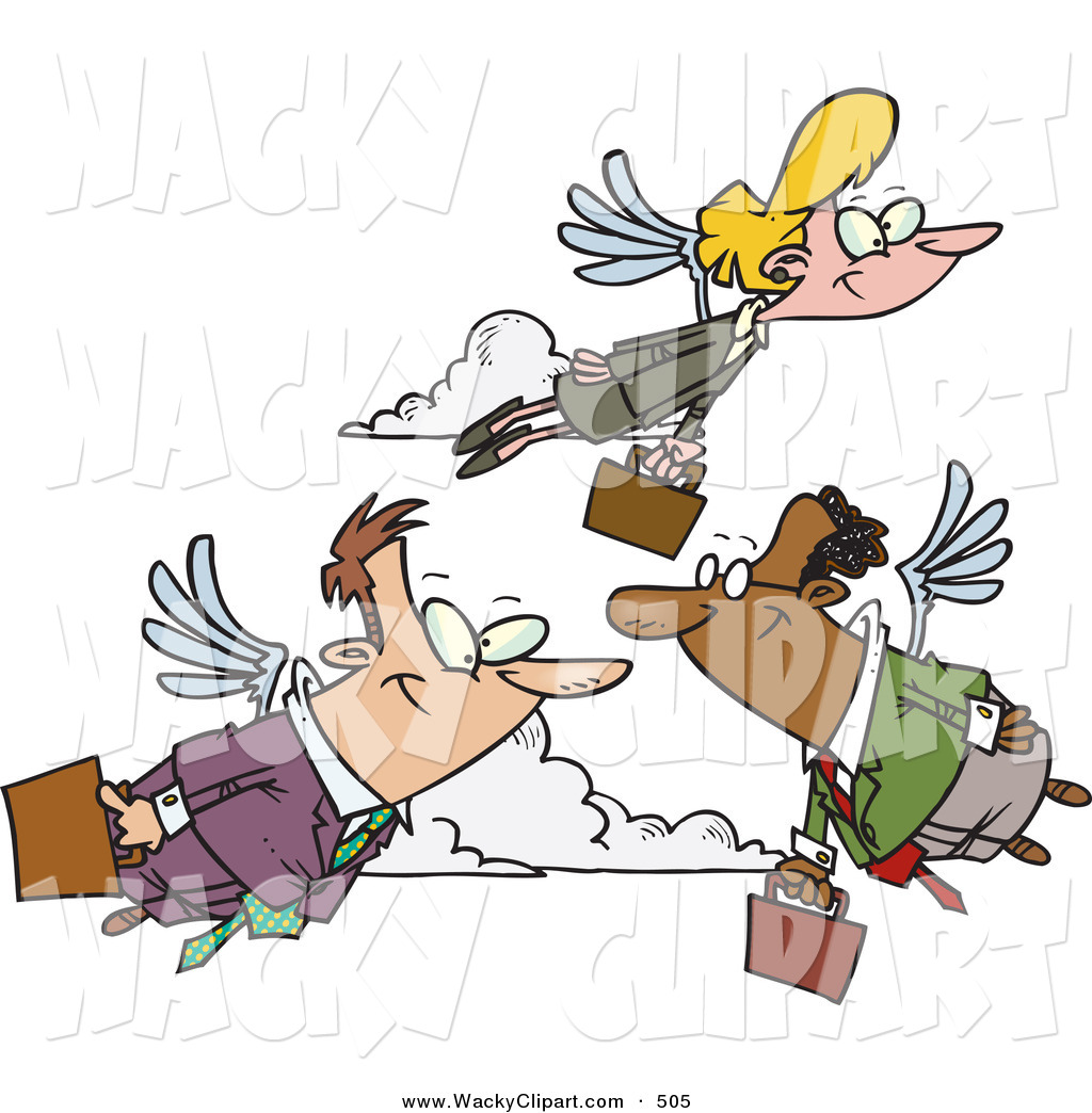 Clipart Of A Trio Of Business People Carrying Briefcases Flying With
