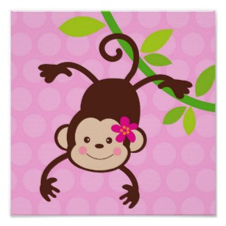 Cute Monkey Nursery Kids Wall Art Prints Girls